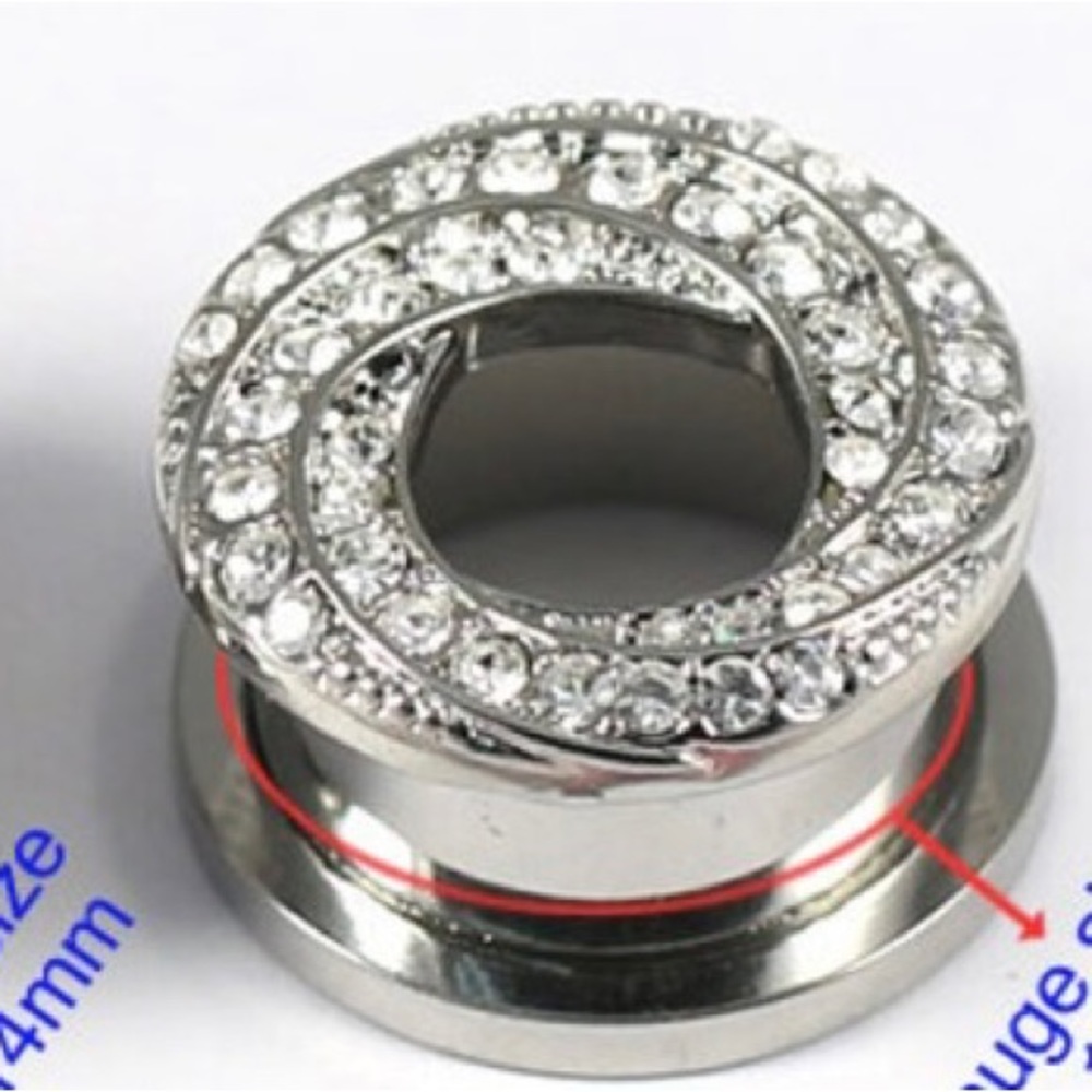 Surgical steel with gems. Single flare screw back